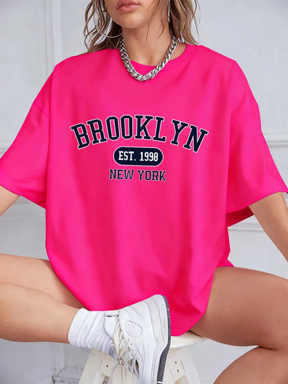 New York Est 1998 Prints T-Shirts Women Summer Cotton Short Sleeve T Shirt Loose O-Neck Comfortable Tops Casual Clothes