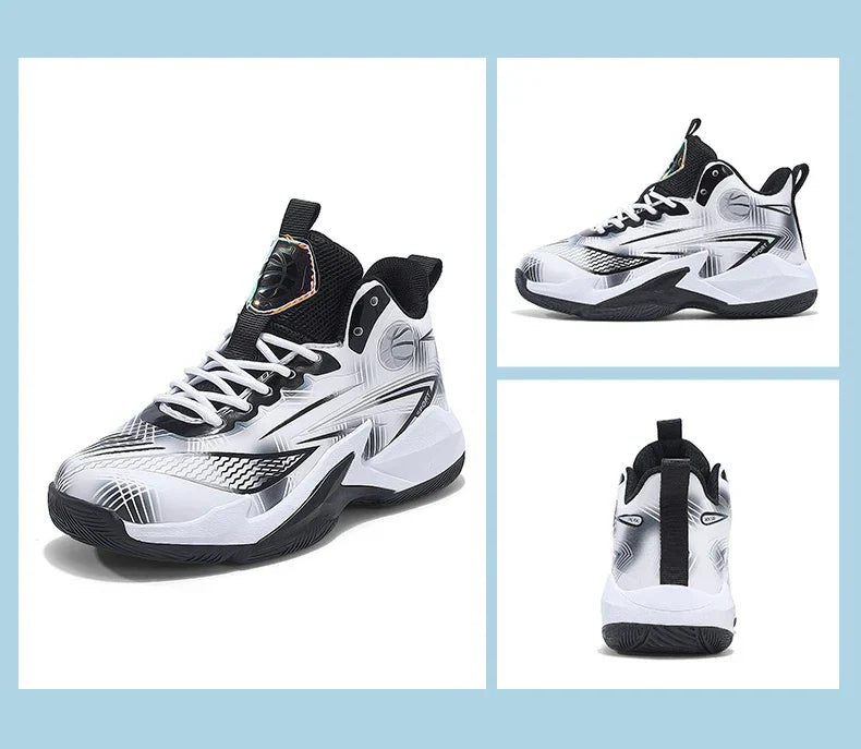 Children‘s Basketball Shoes Non-slip Breathable Basketball Training Sneakers Lace-up Boys Girls Basketball Boots Athletic Shoes