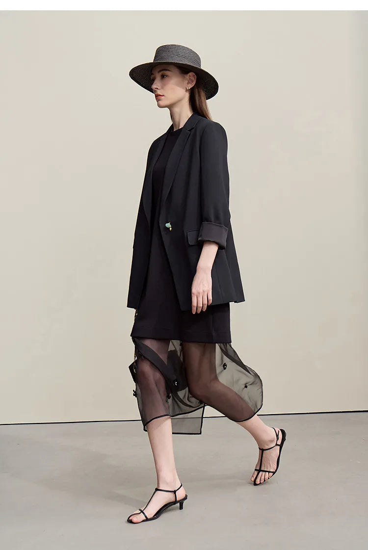 Women's Jacket 2026 Autumn New Commuter Button Shoulder Pad Suit Loose Anti-wrinkle Medium And Long Blazer Top 12611021