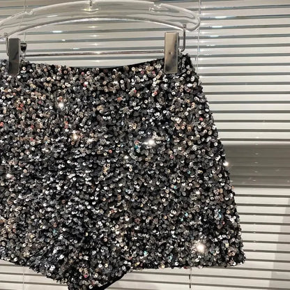New Autumn Black Velvet Shorts Women Sequined Shiny Versatile Short Pants Clubwear Shorts Hot Pants High Street