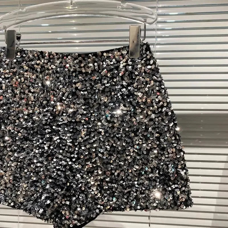 New Autumn Black Velvet Shorts Women Sequined Shiny Versatile Short Pants Clubwear Shorts Hot Pants High Street