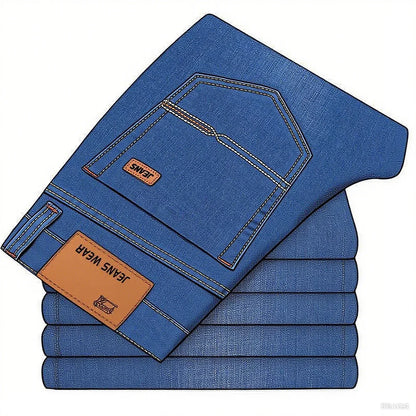 2025 men's fashion business jeans classic style casual elastic slim fit jeans men's denim pants black blue