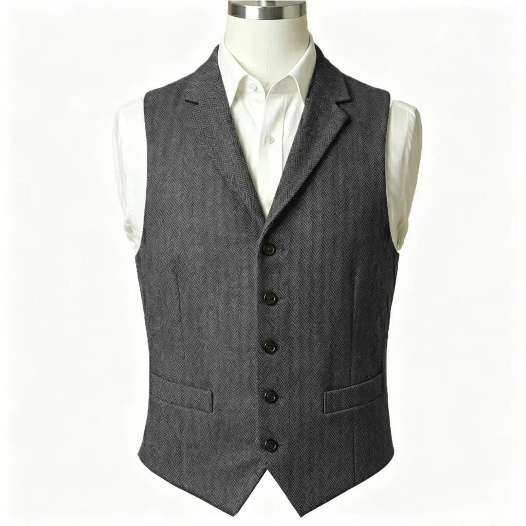 Men Vest Army Green Herringbone Single Button With Lapel Waistcoat For Wedding Business Office Work Daily Casual Men Suit Vest