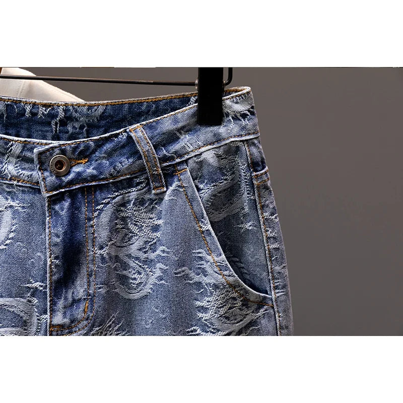 Printed Men's Clothing Denim Shorts Men Summer New Fashion Bermuda Jeans Street Wear Straight Personality Male Short Pants