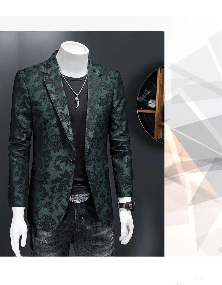 British Style Luxury Jacquard Blazers Men Clothing 2022 Business Slim Fit Casual Suit Coat Men Groom Wedding Suit Printed Blazer