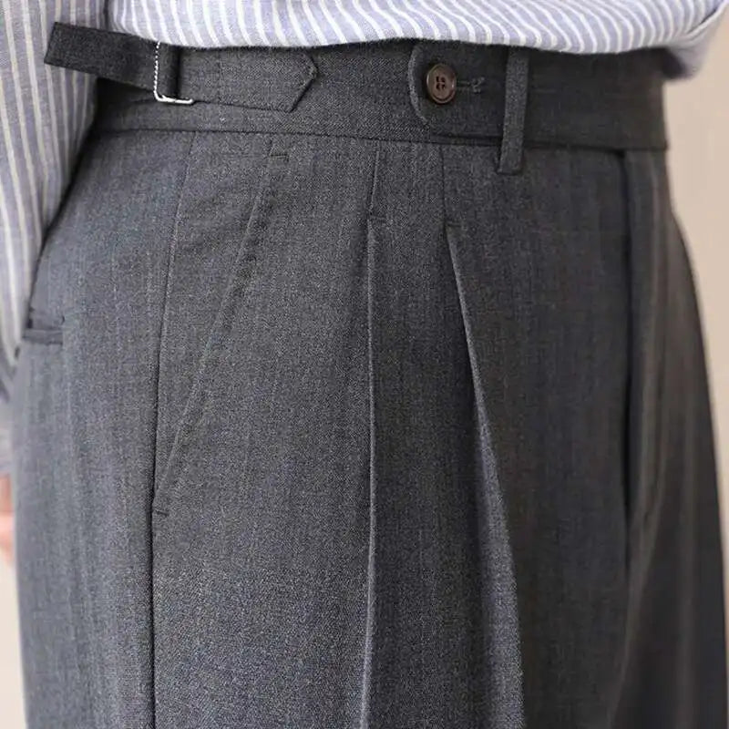 Business High Waist Straight Suit Pants Men British Slim Fit Pants Men Social Trousers Casual Pant Formal Wear Pantalones Hombre