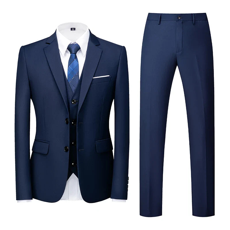 2026 New Men's Suit 3-Piece, Wedding Party Dress Jacket Vest Trousers, Fashion Slim Fit Blazer Waistcoat Pants Red Blue Green