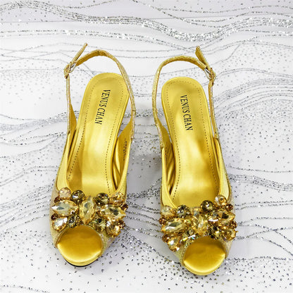 2025 New Rhinestone Design African Shoes & Bag Set in Green – Open Toe Comfortable Women's Heels - Hot Sale on Instagram