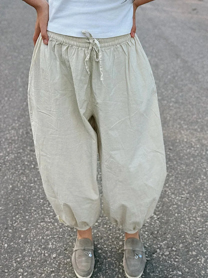 Summer Cotton Oversized Pants For Women Blue Baggy Aladdin Trousers Elastic Bloomers Navy Blue Cropped Lantern Harem Pants Woman