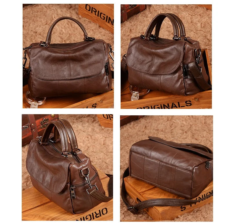 Women Natural Leather Handbags Female Bag High Quality Solid Color Zipper Shoulder Crossbody Bag Cowhide Tote Top-Handle Bags