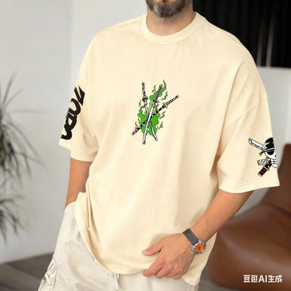 Anime Zoro ONE PIECE Harajuku Men Super Saiyan Vintage Summer T-shirt Loose Women Streetwear Casual Short-sleeved T Shirt Top