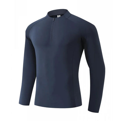 Autumn Winter Outdoor Half-zipper Stand-up Collar Quick-drying Sports Long-sleeved Gym Fitness Running Training Suit T-shirt Men