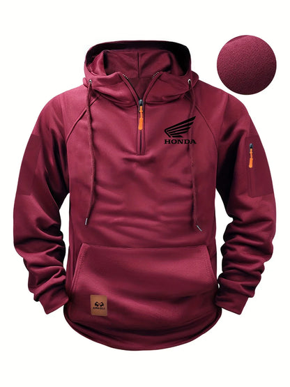 2025 New Honda Racing Team Outdoor Cycling Fashion Street Half Zip Hoodie Men's Motorcycle Racing Casual HRC Warm Hoodie