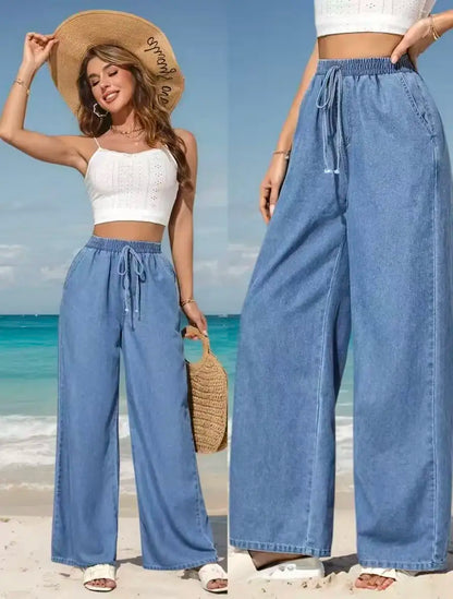 Women's Elastic-Waist Slim-Fit Wide-Leg Jeans