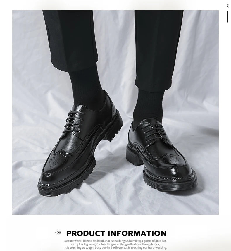 New leather shoes for young men British Brock formal business increase casual black wedding groom lace-up men's shoes
