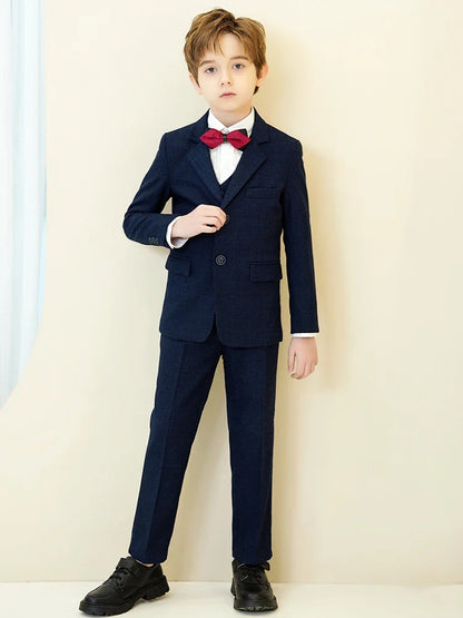 Boys Plaid Suit 3 Piece Jacket Vest Pants Wedding Birthday Party Ceremony Competition Size 4-16Y Teen Suit