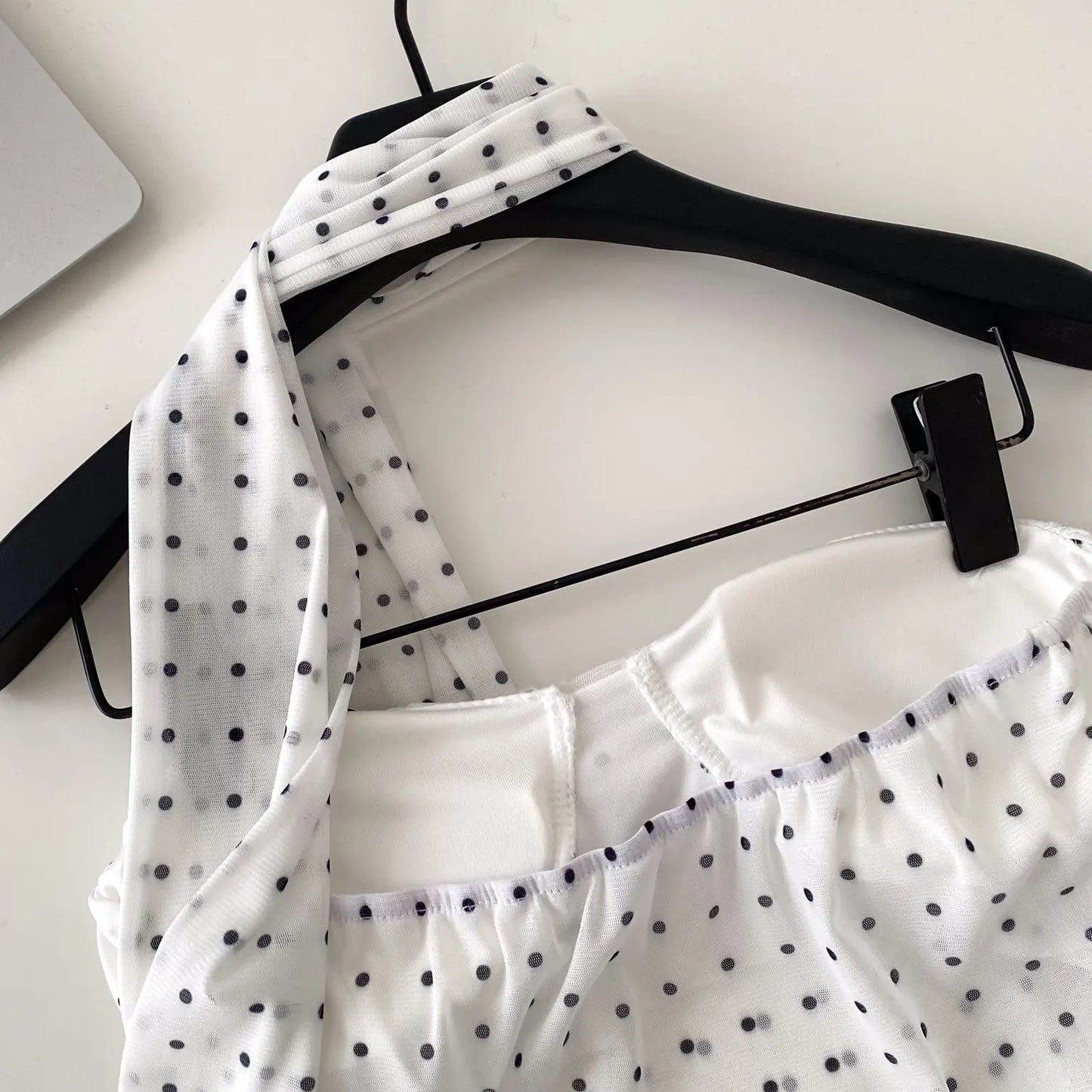 Polka Dot Holiday Top Women Strapless Backless Ribbons Sheer Spicy Girl Camisole 2026 Summer Mesh Hotsweet Sexy Camis