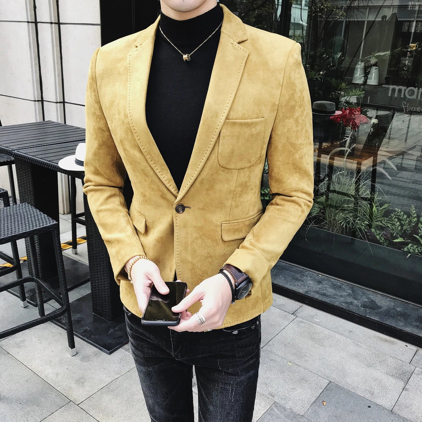 Blazer Hombre Men's Casual Slim Fit Deerskin Velvet Suit Jacket High-quality Korean Luxury Formal Solid Color Suit 6 Colors