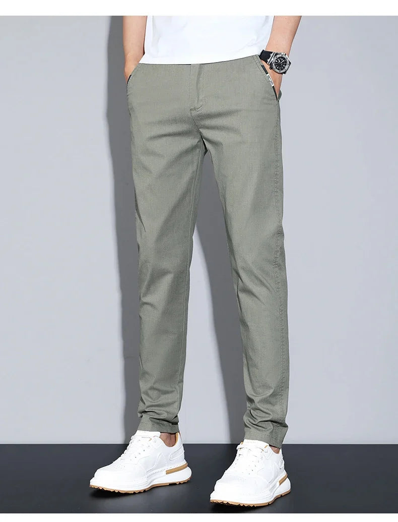 Cotton Thin Men's Business Casual Pants Summer Straight Slim Fit Fashion Stretch Solid Trousers Korean Men's Pants Size 28-38