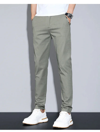 Cotton Thin Men's Business Casual Pants Summer Straight Slim Fit Fashion Stretch Solid Trousers Korean Men's Pants Size 28-38