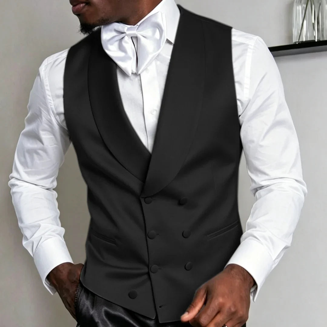 Men Vest White Double Breasted Solid With Lapel Waistcoat For Wedding Banquet Business Work Office Casual Daily Men Suit Vest