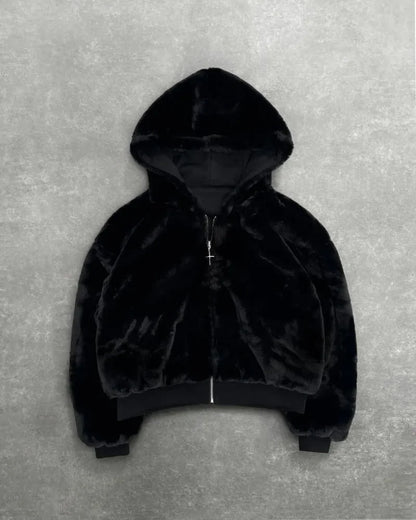 Hip-hop New Two-sided Clothing Harajuku Retro Leopard Print Fashionable Loose Zipper Hoodie Men Street Casual Sweatshirt Women