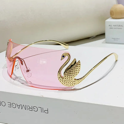 Trendy Y2K 2025 Women's Oversized Rimless Sunglasses Fashion Inlay Gradient Anti-Reflective UV400 Sun Shades Eyewear Gafas