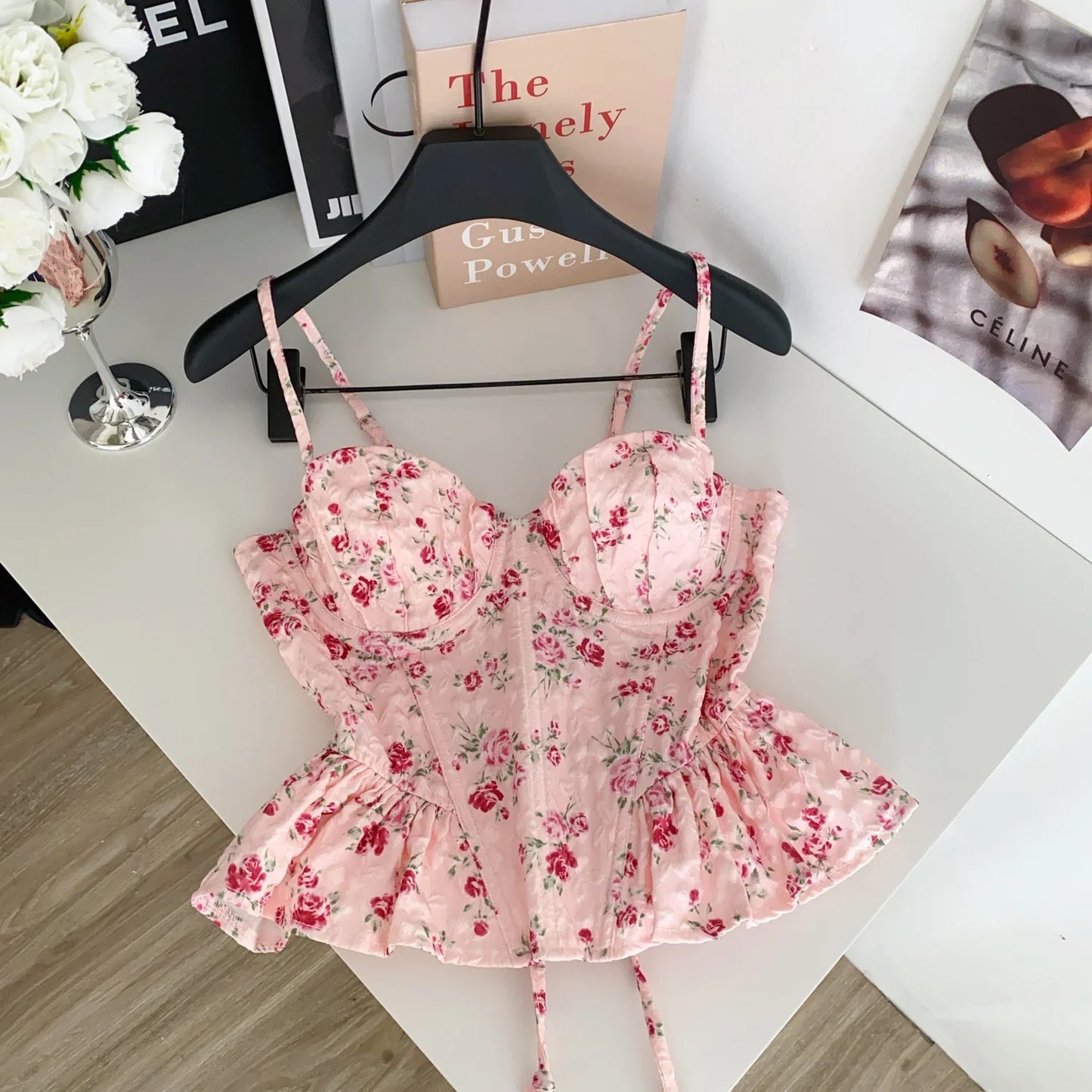 French Corset Print Beach Tank Top Female Strap Irregular Slim Hotsweet Camis Streetwear Vacation Bohe Sexy MIni Top
