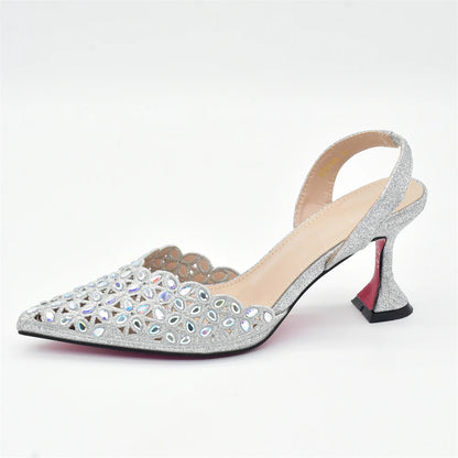 New Arrival Nigeria Women Designer Shoes and Bags Decorated with Rhinestone Wedding Italian Shoes Bag Set Pumps Women Luxury