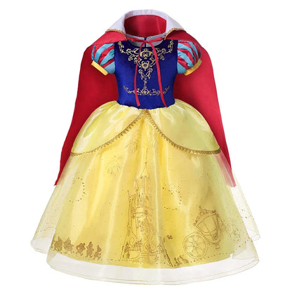 Summer Deluxe Princess Snow White Gown with Cape Girls Fairy Kids Cosplay Costume Toddler Carnival Apparel Halloween Dress up