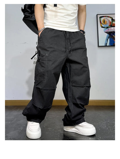 Mens American Vintage Baggy Cargo Pants Multi Pocket Distressed 100% Cotton Straight Leg Loose Fit Premium Quality Pants Trendy