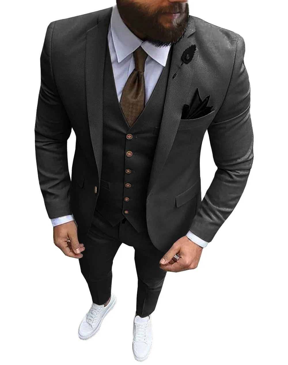 Khaki Men's Suits  Formal Business Notch Lapel Slim Fit Tuxedo Best Man Blazer For Wedding(Blazer+Vest+Pants)
