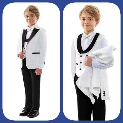 Classic Wedding Suit Set For Boys Slim Fitting Tuxedo Suits Blazer Vest Pants Bow-Tie 4PCS Graduation Piano Costume Dress wear