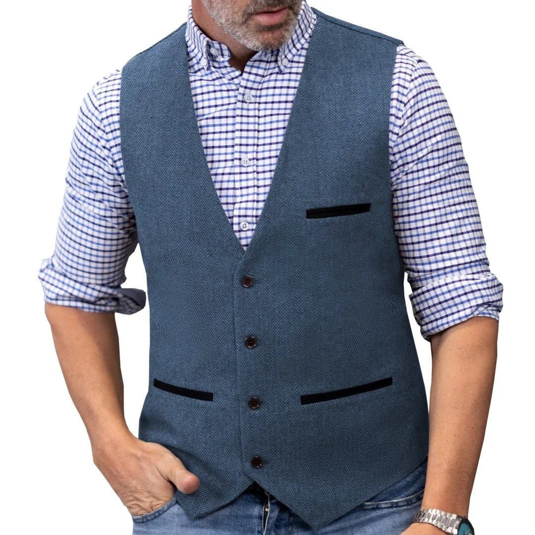 Men Vest Brown V Neck Single ButtonTweed Casual Business Waistcoat For Wedding Party Banquet Prom Work Men Suit Vest