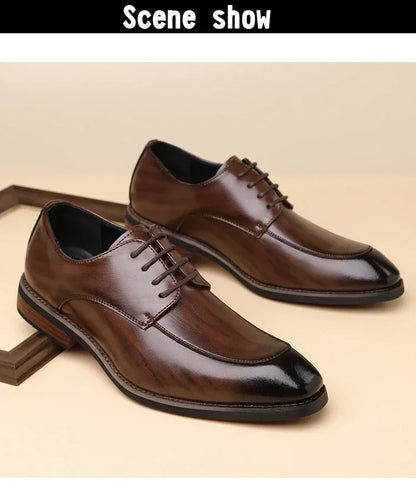 Men's Formal Leather Shoes, Comfortable Soft Sole Office Derby Shoes, Breathable Anti-Slip Business Men's Shoes-HT1009