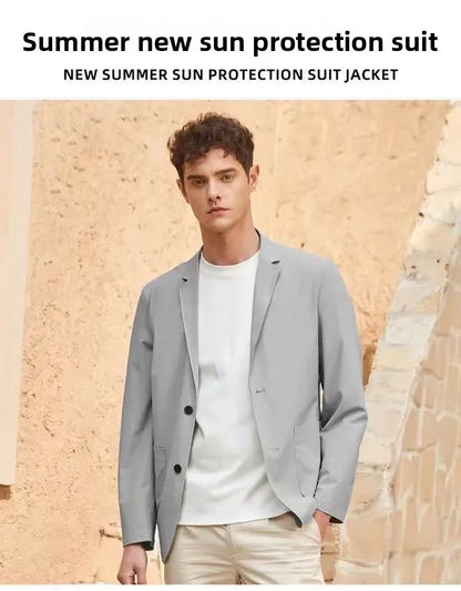Summer Lightweight Sun Protection Blazer for Men - Stylish, Breathable, Casual, Icy Sensation, Lightweight, Silky Elastic Blazer
