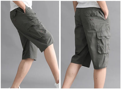 Mens Streetwear Casual Shorts Fashion Loose Straight Cargo Shorts Below Knee Cotton Joggers Shorts Man Cropped Pants