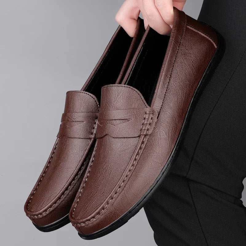 Genuine Leather Men Casual Shoes Luxury Brand Formal Dress Shoes Breathable Mens Loafers Slip on Male Boat Shoes Size 38-47
