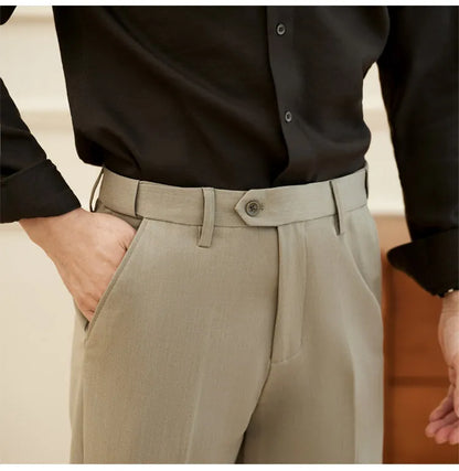 New Lnvisible Elastic Waist Design Men Business Casual Trousers High Quality Solid Slim Fit Office Social Fashion Suit Pants