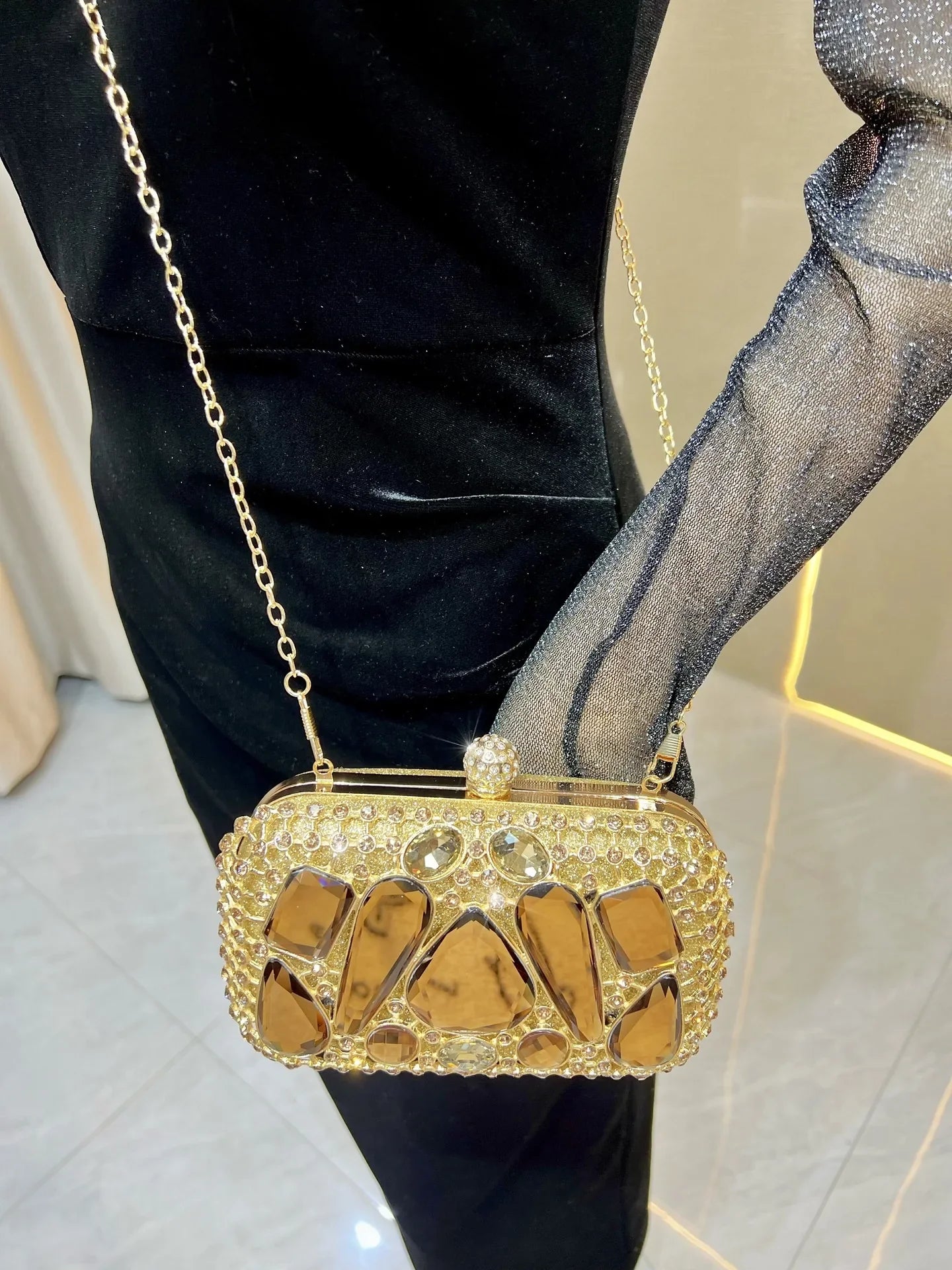 New Glass Diamond Clutch for Women, Exquisite French Rhinestone Evening Handbag, Luxury Lightweight Chain Bag for Formal Party