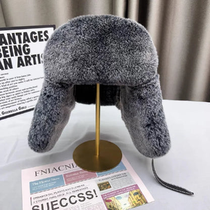 Domo Ushanka Fur Hat Winter Adult Keep Warm Cap Bomber Hats For Women Rex Rabbit Fur Hat With Ear Recommend Winter Sales