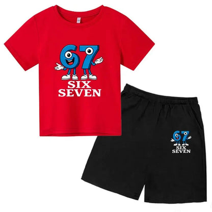 67 Funny Cartoon Number Print Kids Summer Casual 2PCS Breathable Tees+Short Pants Suits 2-13 Years Boys Girls Fashion Clothes