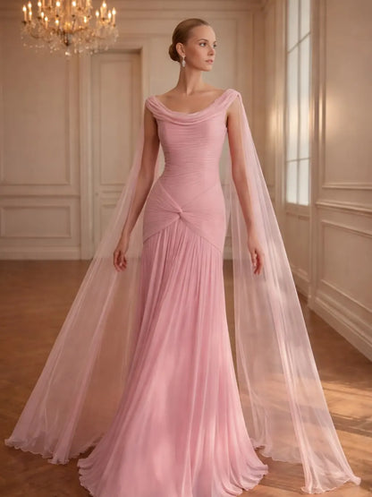 Pleat Chiffon A Line Prom Dresses Sleeveless Spaghetti Strap Evening Dress Floor Length Evening Party Gown Customized