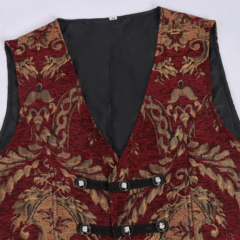 Man Suit Vest British Style Contrast Color Printed Male Waistcoat Retro Punk V-neck Single-breasted Sleeveless Men Vest