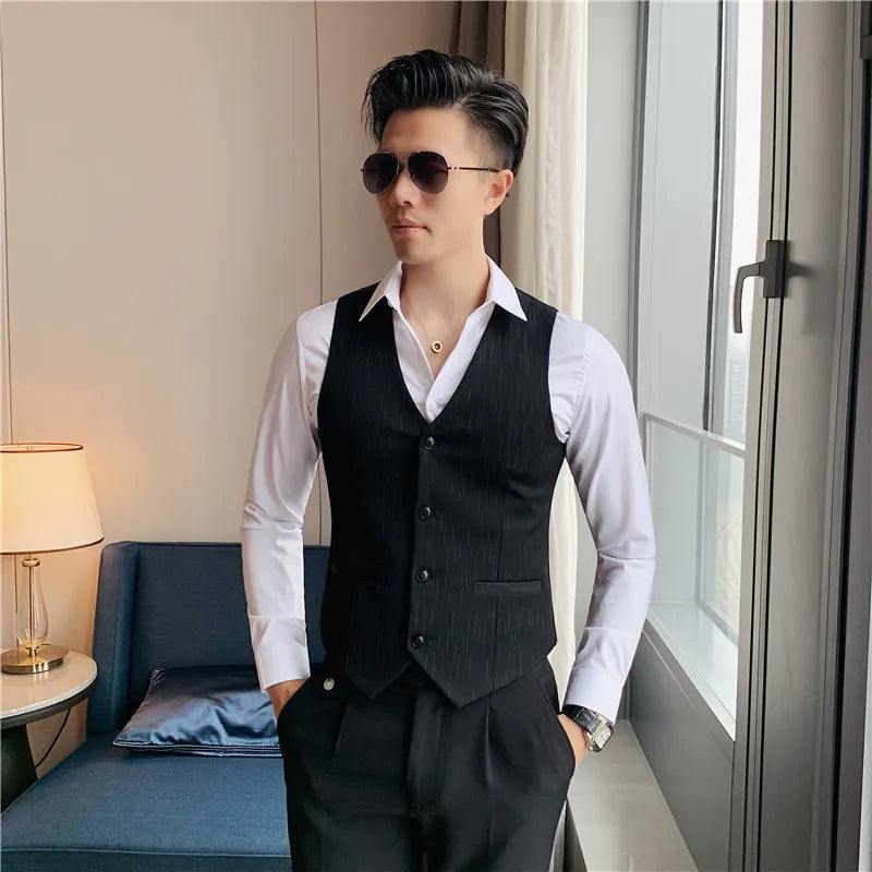 Plus Size 7XL 6XL 5XL Men's Fashion Striped Suit Vest British Style Business Work Slim Fit Wedding Social Sleeveless Vest