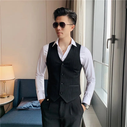 Plus Size 7XL 6XL 5XL Men's Fashion Striped Suit Vest British Style Business Work Slim Fit Wedding Social Sleeveless Vest