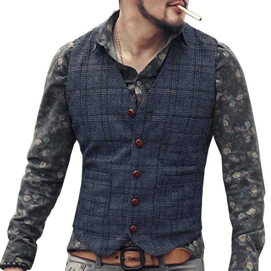 Men Vest Gray Checkered Single Button V Neck Waistcoat For Wedding Party Prom Business Work Office Daily Casual Men Suit Vest