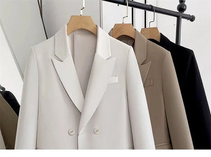 Women Blazers 2025 New Spring Autumn Loose Casual Suit Jackets Double Breasted Suit Collar Fashion Chic Cuff Design Female Tops