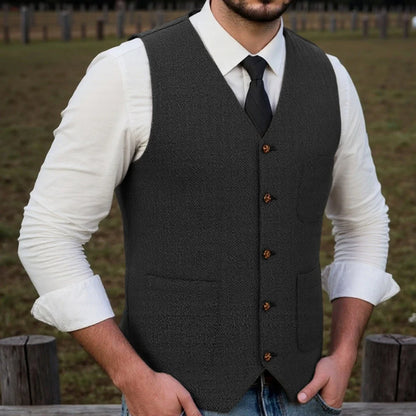 Men Vest Brown Herringbone Single Button With Pocket Waistcoat For Wedding Party Business Work Office Daily Casual Men Suit Vest