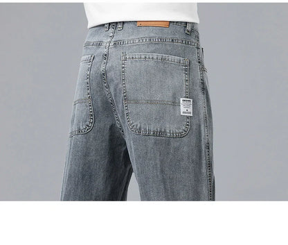 Summer Ultra-thin Lyocell Men's Jeans Drape Soft Fabric Loose Straight Casual Denim Pants Elastic Ice Silk Male Trousers